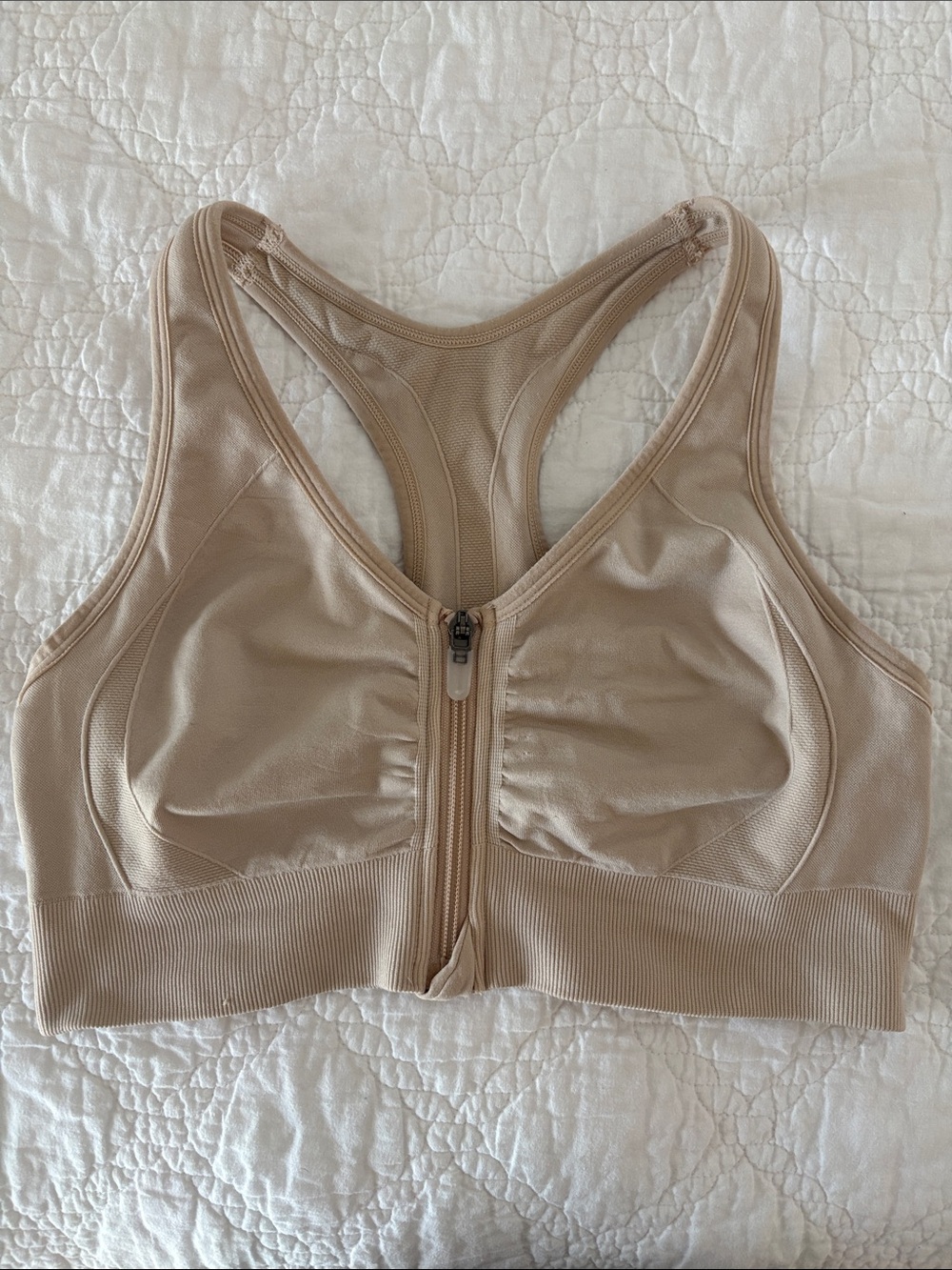 Beige Front-Zip Sports Bra - Women Intimates & Sleepwear
